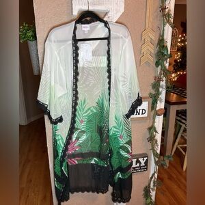 Lularoe Chloe Long Lace Trim Tropical Print Kimono Cover Up Women’s Medium NWT